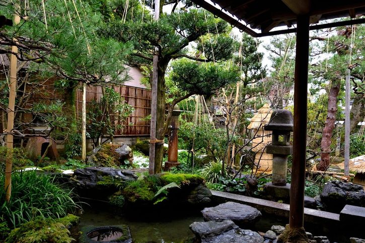 Kanazawa - Pohled na zahradu v samurajském domě Nomura.