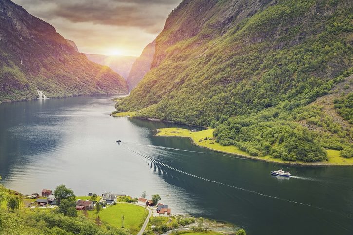 Flam - Letecký pohled na Sognefjord