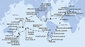 Španělsko, Velká Británie, Maroko, Kapverdy, Brazílie, Argentina, Zámořské území Velké Británie, Chile, Francouzská Polynésie, Cookovy ostrovy, Nový Zéland, Austrálie, Nová Kaledonie, Vanuatu, Samoa, Americká Samoa, USA, Mexiko, Kostarika, Panama, Jamajka, Britské Panenské ostrovy, Svatý Martin, Itálie, Francie z Barcelony na lodi MSC Magnifica