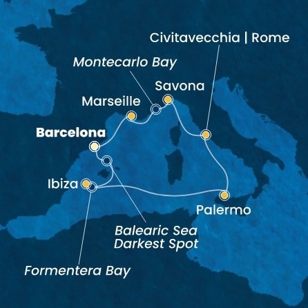 Španělsko, Itálie, Francie z Barcelony na lodi Costa Toscana