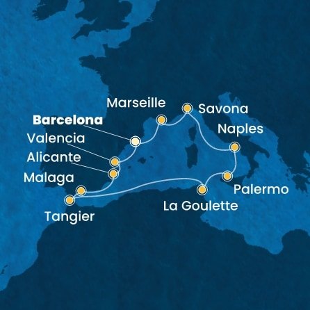 Španělsko, Francie, Itálie, Tunisko, Maroko z Barcelony na lodi Costa Pacifica