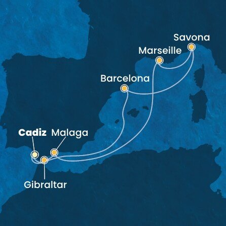 Španělsko, Velká Británie, Francie, Itálie z Cádizu na lodi Costa Diadema