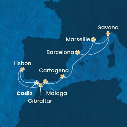 Španělsko, Portugalsko, Velká Británie, Francie, Itálie z Cádizu na lodi Costa Diadema