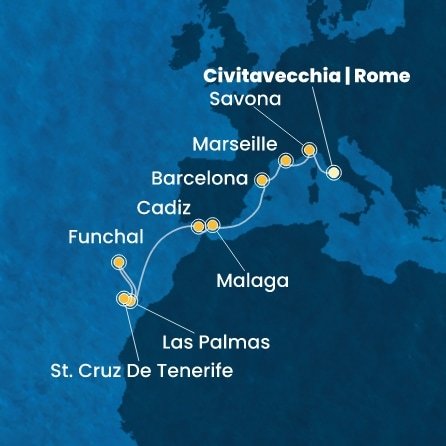 Itálie, Francie, Španělsko, Portugalsko z Civitavecchia na lodi Costa Smeralda