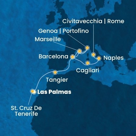 Španělsko, Maroko, Francie, Itálie z Las Palmas na lodi Costa Smeralda