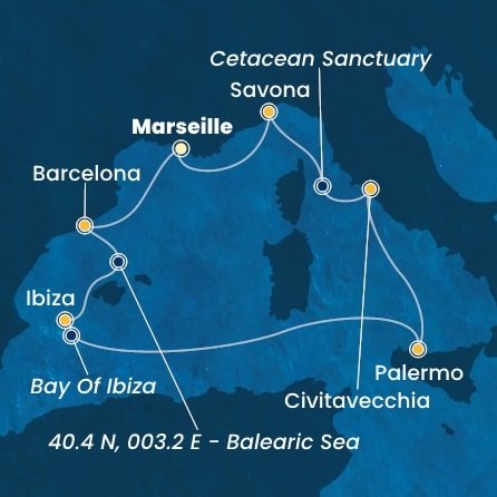 Francie, Španělsko, Sicílie, Itálie z Marseille na lodi Costa Toscana