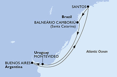 Brazílie, Uruguay, Argentina z Camboriu na lodi MSC Meraviglia
