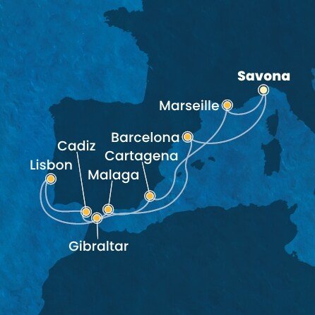 Itálie, Španělsko, Portugalsko, Velká Británie, Francie ze Savony na lodi Costa Diadema