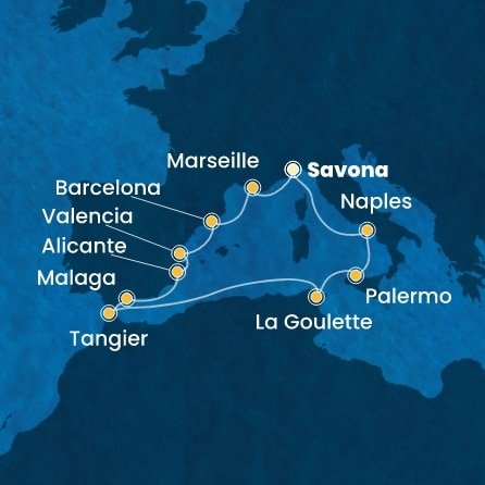 Itálie, Tunisko, Maroko, Španělsko, Francie ze Savony na lodi Costa Pacifica