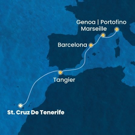 Španělsko, Maroko, Francie, Itálie z Tenerife na lodi Costa Smeralda