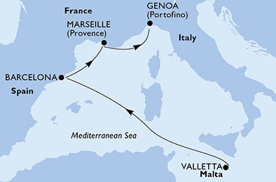 Malta, Španělsko, Francie, Itálie z Valletty na lodi MSC World Europa