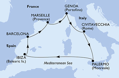 Itálie, Španělsko, Francie z Janova na lodi MSC Seaview