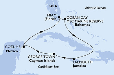 USA, Bahamy, Jamajka, Kajmanské ostrovy, Mexiko z Miami na lodi MSC Seaside