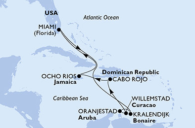 USA, Bonaire, Aruba, Curacao, Dominikánská republika, Jamajka z Miami na lodi MSC Poesia
