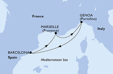 Francie, Itálie, Španělsko z Marseille na lodi MSC Euribia