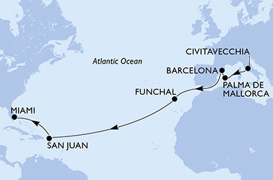 Itálie, Španělsko, Portugalsko, USA z Civitavecchia na lodi MSC Grandiosa