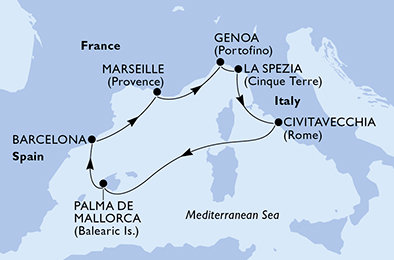 Španělsko, Francie, Itálie z Barcelony na lodi MSC World Europa