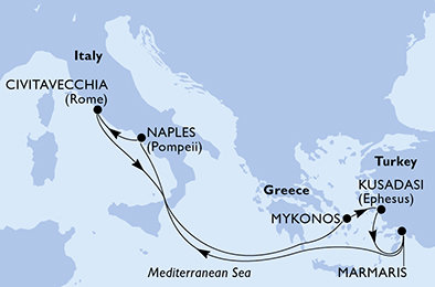 Itálie, Řecko, Turecko z Civitavecchia na lodi MSC Divina