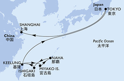 Tchaj-wan, Japonsko, Čína z Keelungu (Taipeje) na lodi MSC Bellissima
