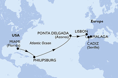 USA, Svatý Martin, Portugalsko, Španělsko z Miami na lodi MSC Meraviglia