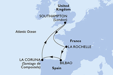 Velká Británie, Francie, Španělsko ze Southamptonu na lodi MSC Meraviglia