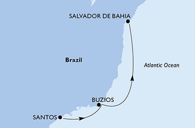 Brazílie ze Santosu na lodi MSC Virtuosa