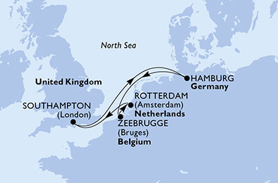 Velká Británie, Německo, Belgie, Nizozemsko ze Southamptonu na lodi MSC Preziosa