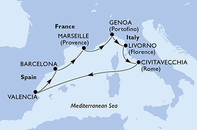 Španělsko, Francie, Itálie z Barcelony na lodi MSC Sinfonia