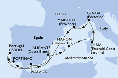 Španělsko, Itálie, Francie, Portugalsko z Alicante na lodi MSC Sinfonia