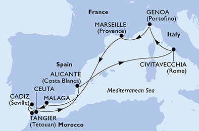 Španělsko, Itálie, Francie, Maroko z Alicante na lodi MSC Sinfonia