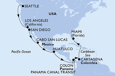 USA, Mexiko, Panama, Kolumbie ze Seattlu na lodi MSC Poesia