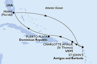 USA, Antigua a Barbuda, Dominikánská republika z Miami na lodi MSC Seashore