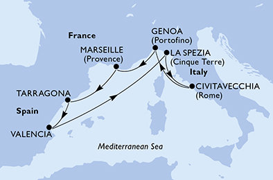 Itálie, Francie, Španělsko z Civitavecchia na lodi MSC Magnifica