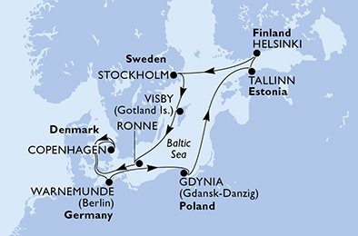 Dánsko, Německo, Polsko, Estonsko, Finsko, Švédsko z Kodaně na lodi MSC Splendida
