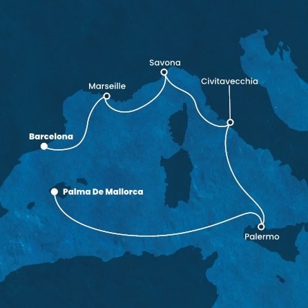 Španělsko, Itálie, Francie z Palma de Mallorca na lodi Costa Toscana