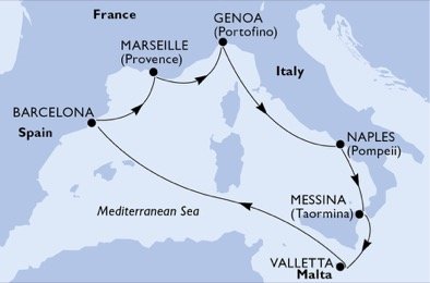 Francie, Itálie, Malta, Španělsko z Marseille na lodi MSC World Europa