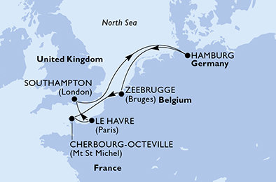 Německo, Belgie, Francie, Velká Británie z Hamburku na lodi MSC Preziosa