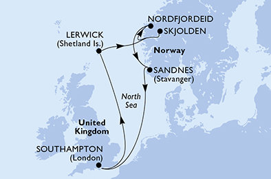 Velká Británie, Norsko ze Southamptonu na lodi MSC Meraviglia