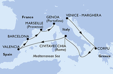 Itálie, Řecko, Španělsko, Francie z Marghery na lodi MSC Lirica