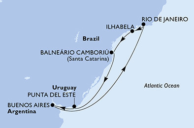 Brazílie, Uruguay, Argentina z Rio de Janeira na lodi MSC Splendida