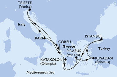 Řecko, Turecko, Itálie z Pirea na lodi MSC Splendida