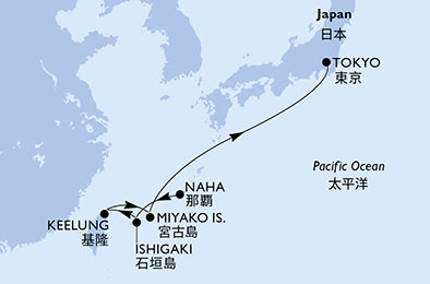 Japonsko, Tchaj-wan z Naha na lodi MSC Bellissima