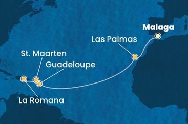 Španělsko, Guadeloupe, Svatý Martin, Dominikánská republika z Málagy na lodi Costa Fascinosa