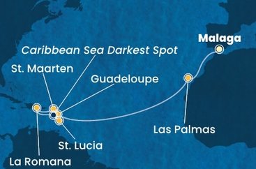 Španělsko, Guadeloupe, Svatý Martin, Dominikánská republika, Svatá Lucie z Málagy na lodi Costa Fascinosa
