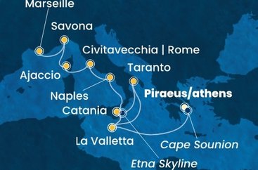 Řecko, Malta, Itálie, Francie z Pirea na lodi Costa Serena