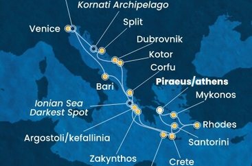 Řecko, Černá Hora, Chorvatsko, Itálie z Pirea na lodi Costa Deliziosa