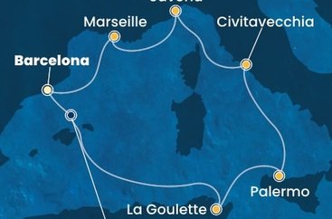 Španělsko, Tunisko, Itálie, Francie z Barcelony na lodi Costa Pacifica