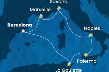 Španělsko, Francie, Itálie, Tunisko z Barcelony na lodi Costa Pacifica