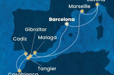 Španělsko, Velká Británie, Maroko, Francie, Itálie z Barcelony na lodi Costa Fascinosa