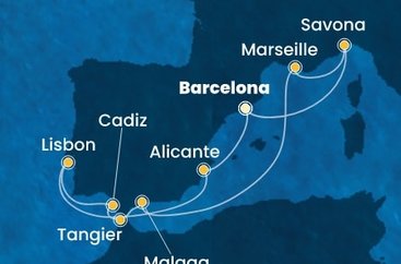 Španělsko, Portugalsko, Maroko, Francie, Itálie z Barcelony na lodi Costa Diadema